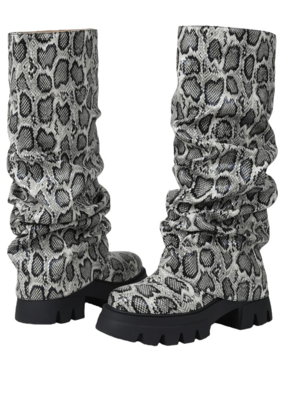 Snakeskin Women's Platform Slouchy Knee High Slip-On Boots - Picture 10 of 10